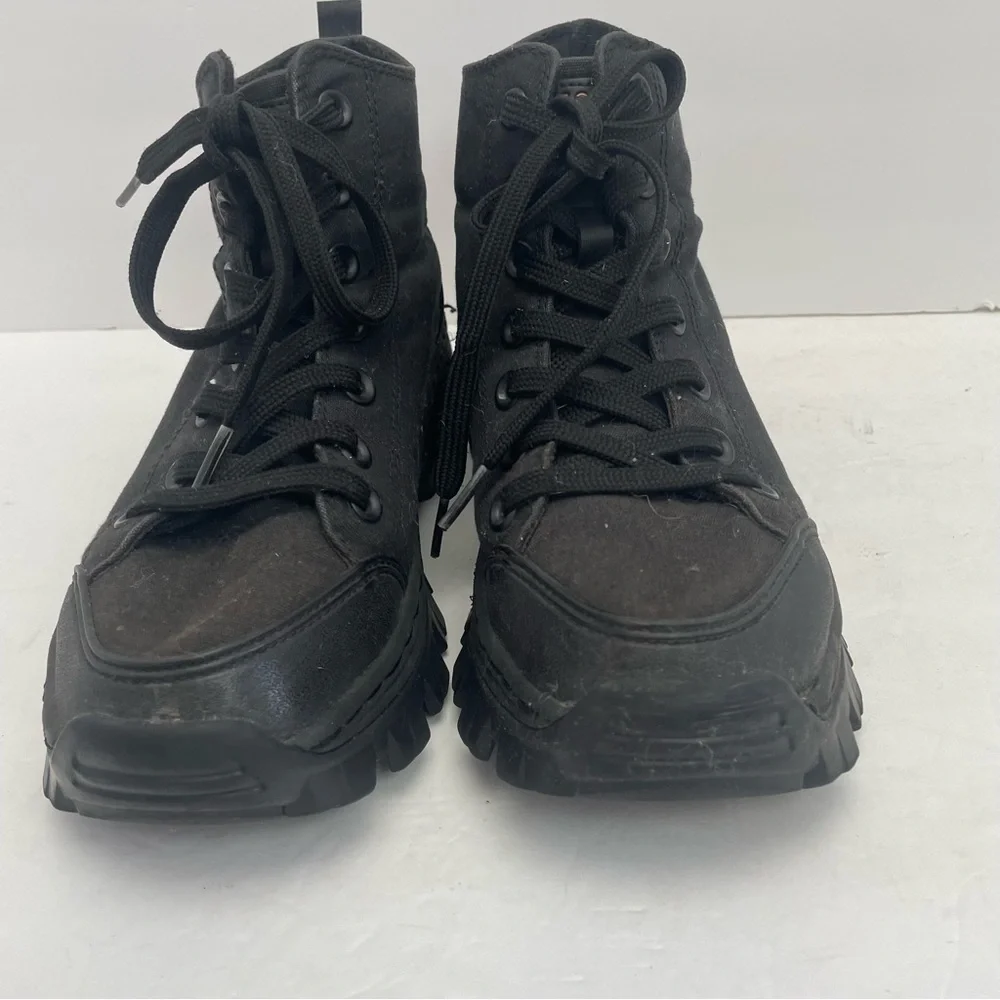 Skechers womens 7 Black High Top Sneaker Boots Lug sole chunky combat canvas - Picture 2 of 11